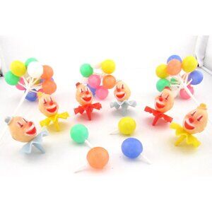 Vintage WILTON Circus Clown Cupcake Cake Toppers Set 6 W/ Balloon Pick Party
